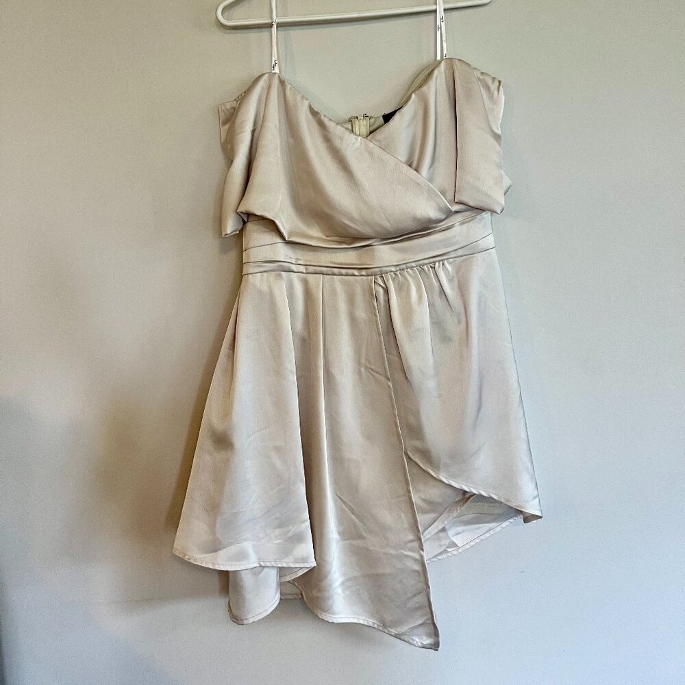 Lulus Always Celebrating Ivory Satin Off-the-Shoulder Mini Dress